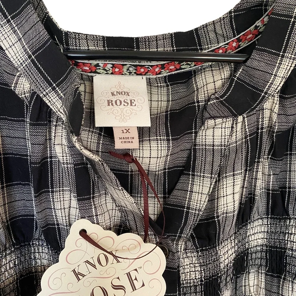 Knox Rose NEW size 1X plaid long sleeve baby doll dress - Picture 2 of 5